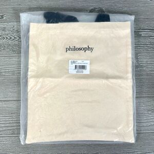 Philosophy Canvas Tote Bag Tan Iridescent Shimmer Glittery Black Handle - NEW